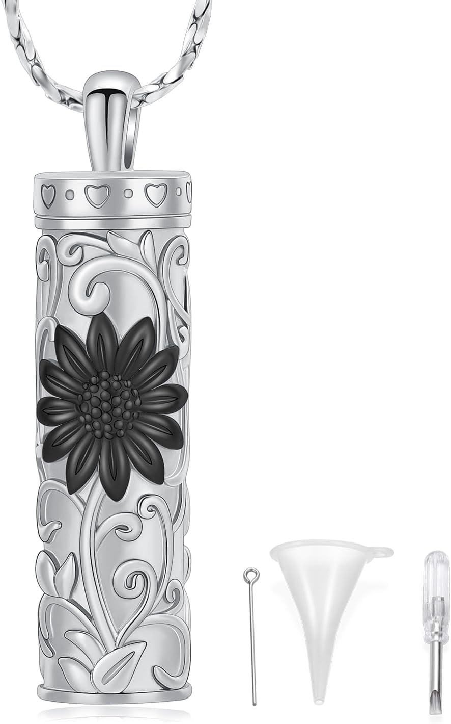 Silver-black Sunflower Celtic Urn Necklace pendant for ashes, Amazon