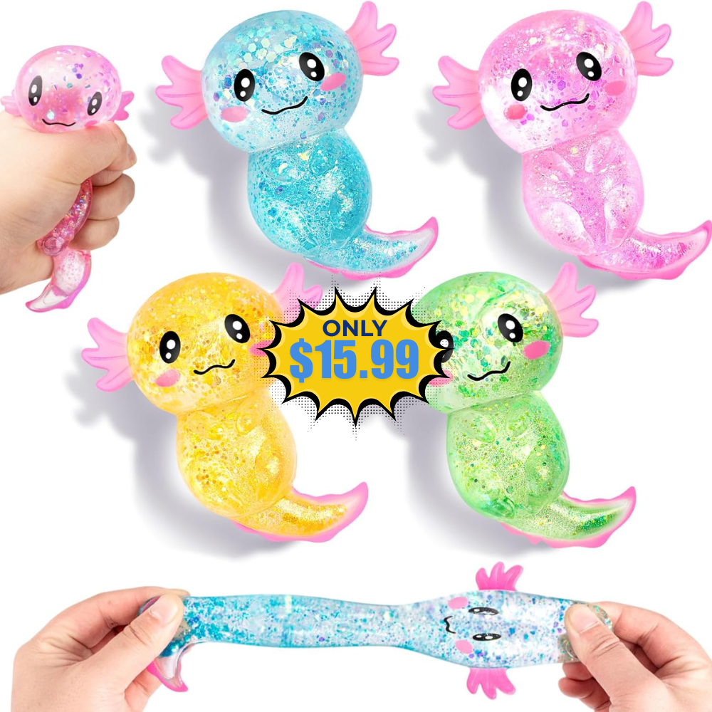 4PCS Glitter Stress Relief Axolotl Toy Deal: Save 20% at Amazon