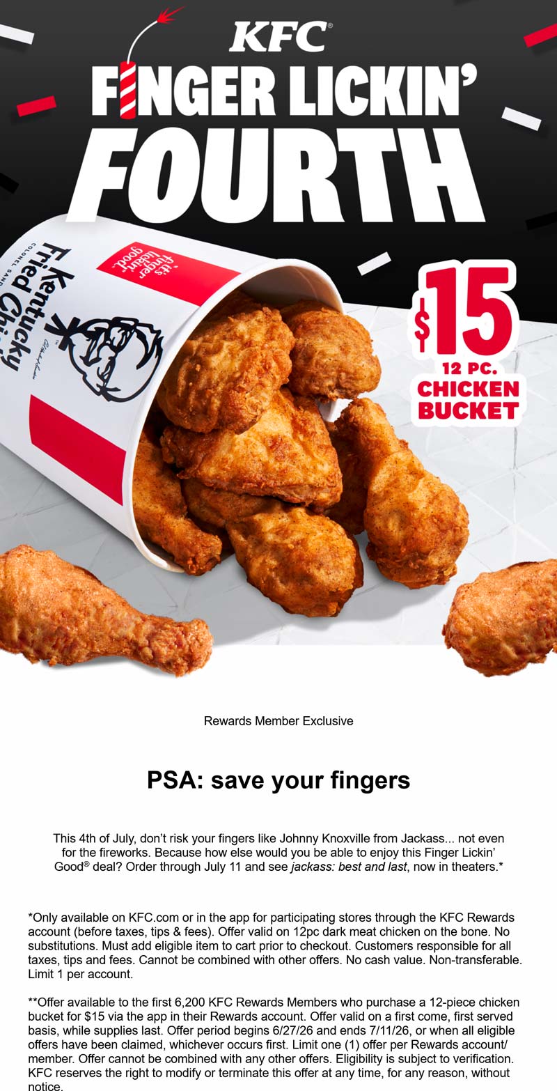 12pc Chicken Bucket Only $15 (Reg. $30) at KFC