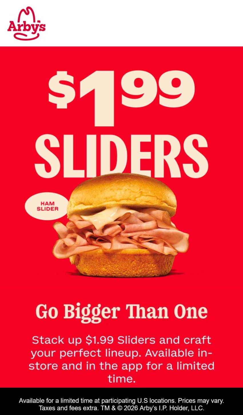 Arby's $2 slider sandwich deal on a tray