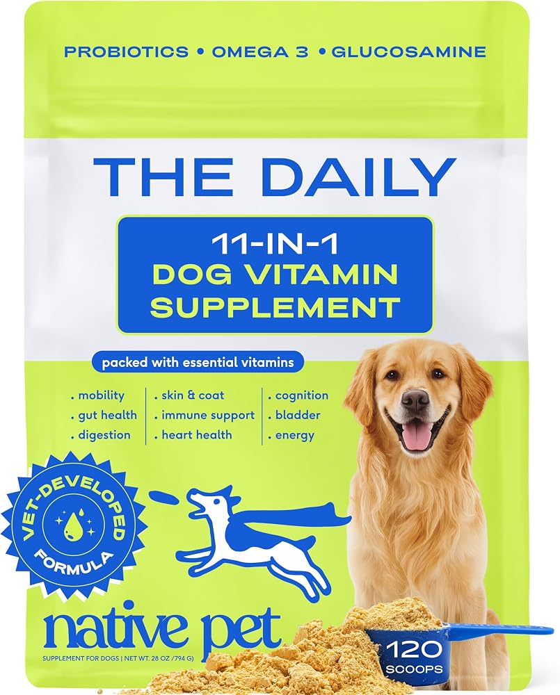Native Pet Daily Dog Vitamins 11-in-1 multivitamin powder sold on Amazon