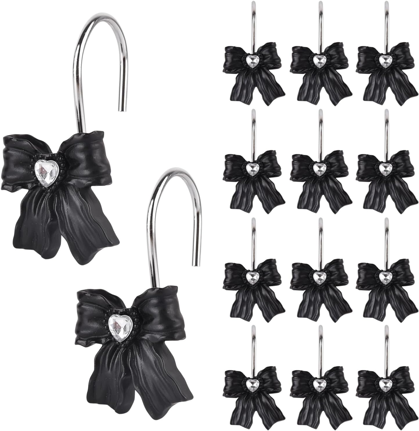 12pcs black resin shower curtain hooks set on Amazon