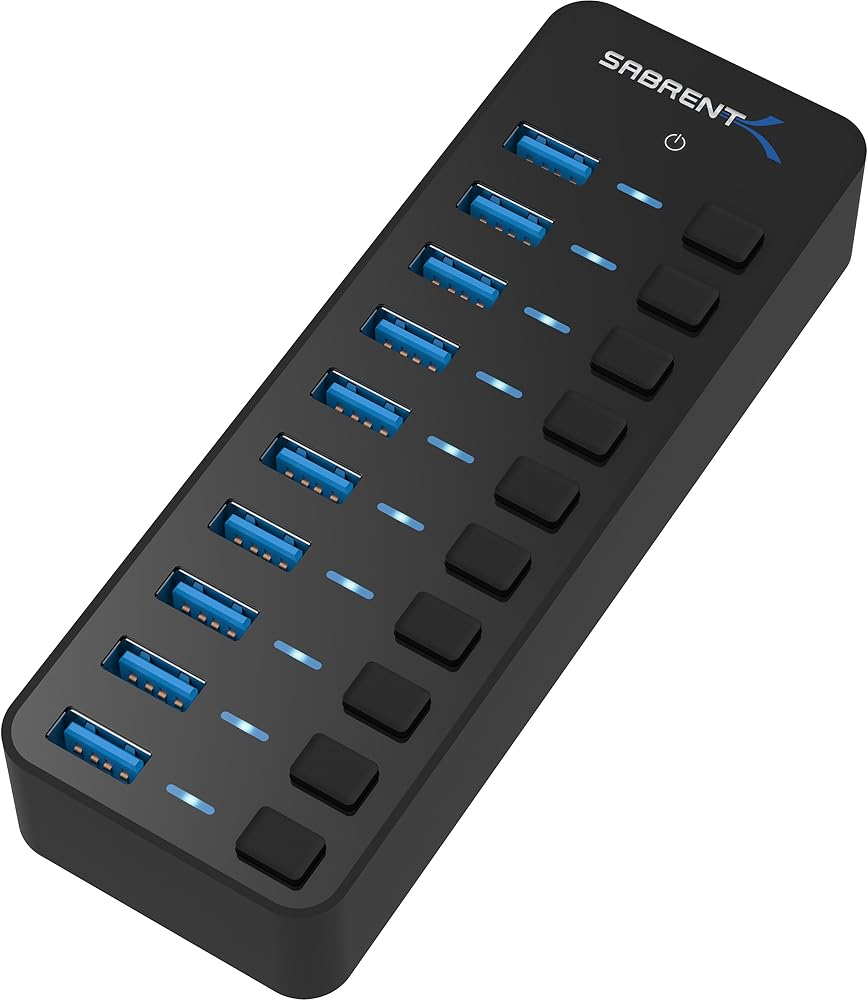 SabreNT 10-Port 60W USB 3.0 Hub with individual switches on Amazon