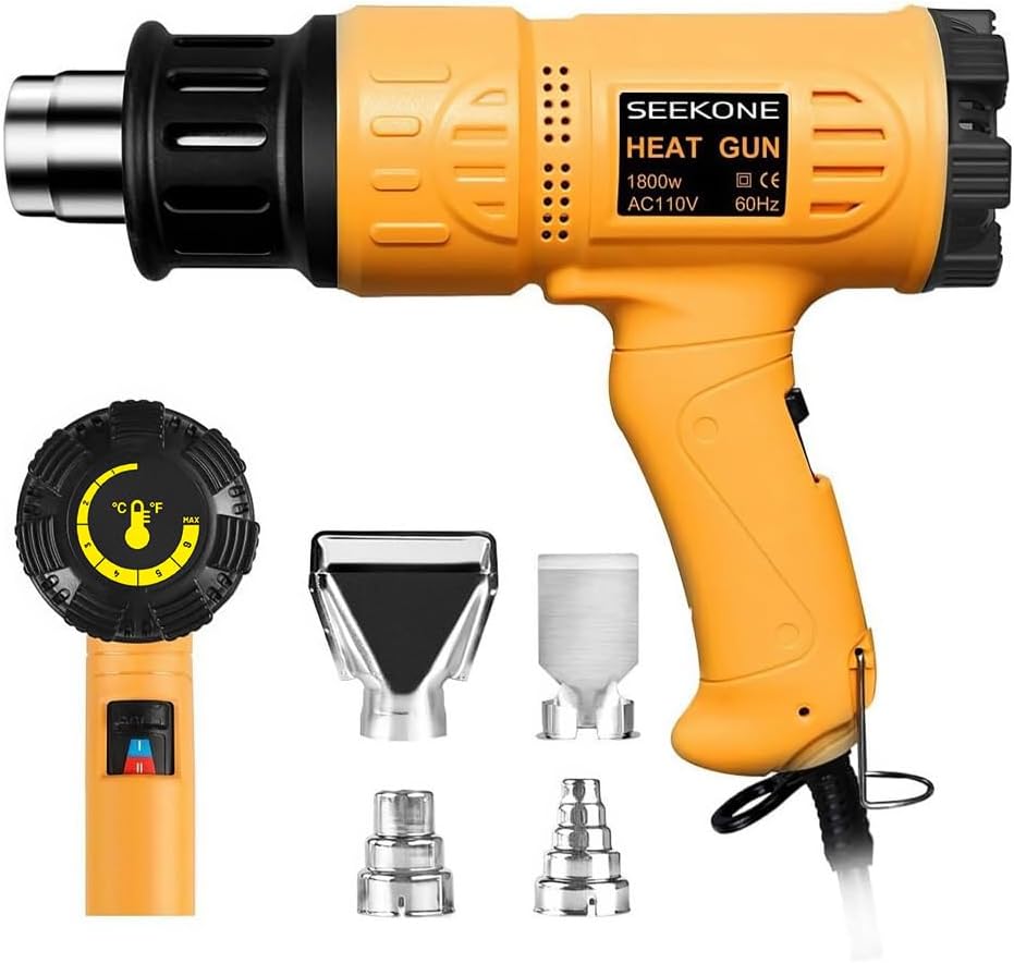 SEEKONE 1800W Heat Gun with four interchangeable nozzles, shown on Amazon