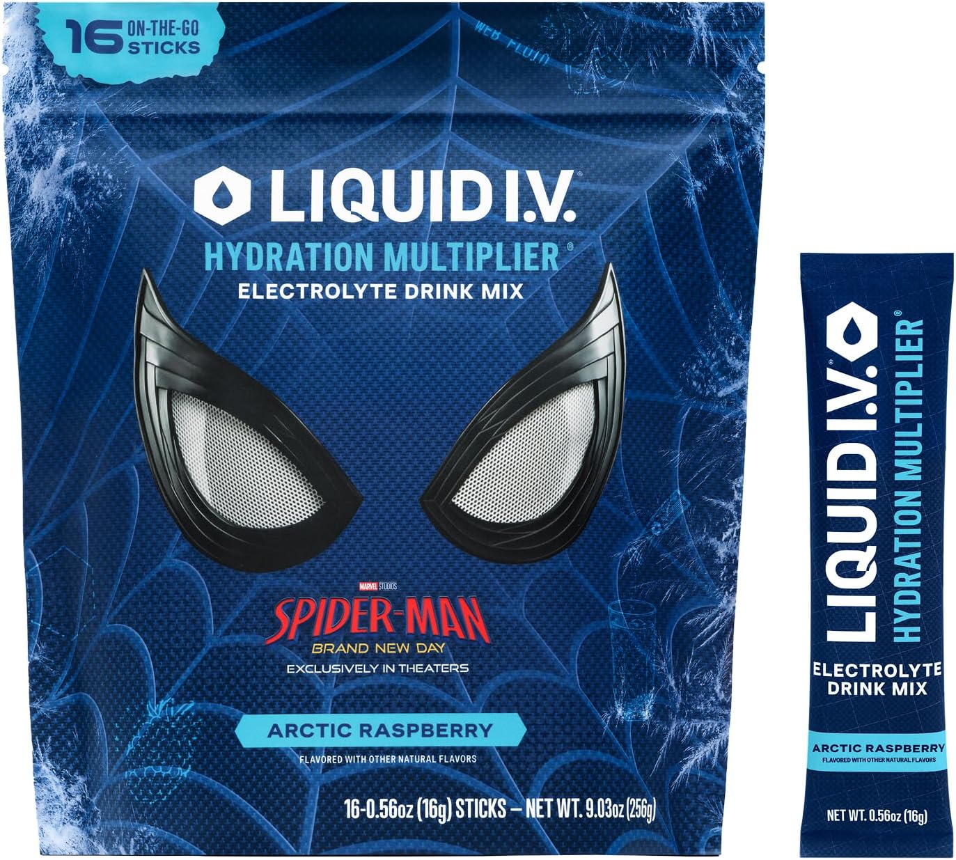 Liquid I.V. Hydration Multiplier Spider‑Man Arctic Raspberry bottle on Amazon