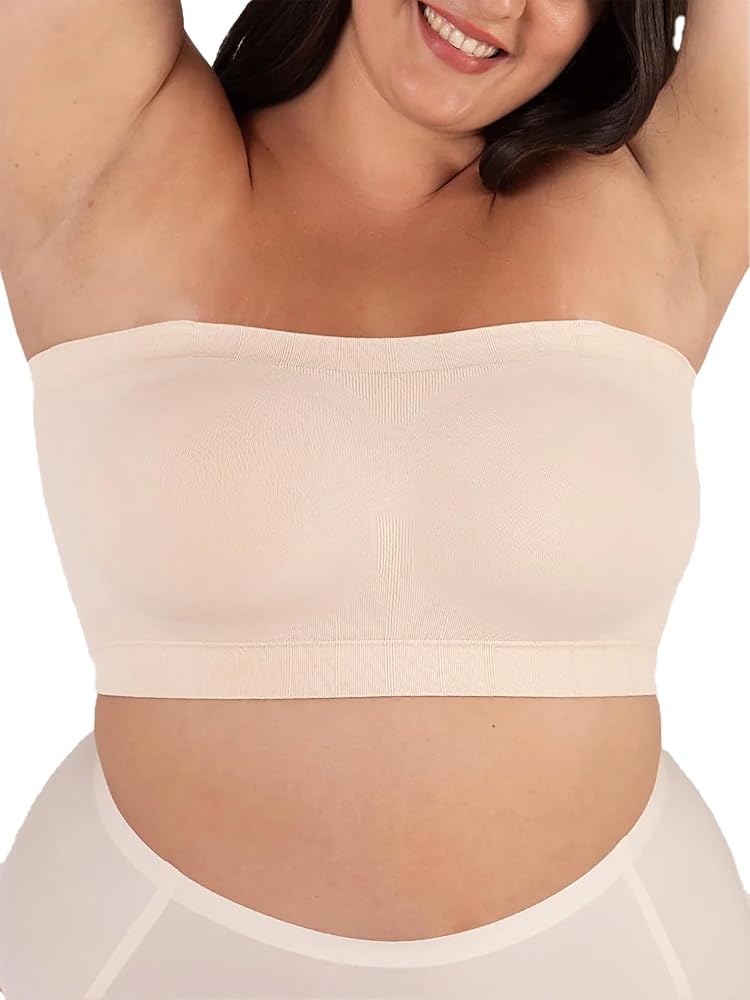 Shapermint Strapless Bra beige wireless non‑slip bandeau sold on Amazon