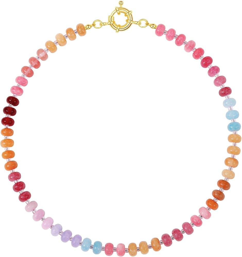 KELORIS Path Beaded Gemstone Necklace for Women, colorful boho choker, Amazon