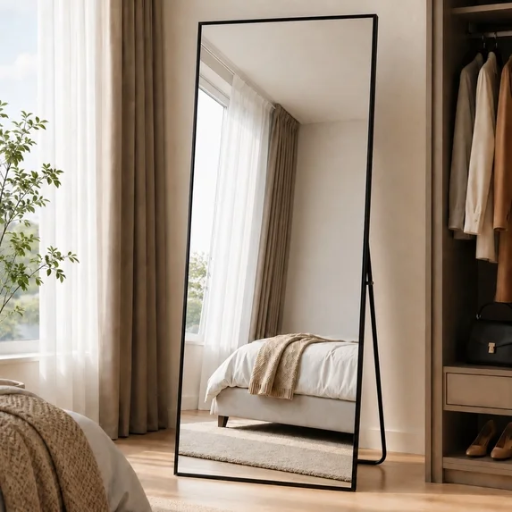 Walmart full length rectangle mirror displayed in a bedroom setting