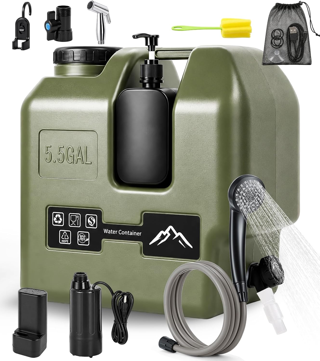SUNCUCU portable camping shower with 5.5‑gal water jug on Amazon