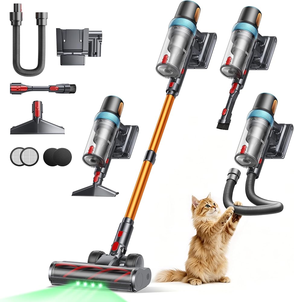 650W cordless vacuum cleaner with extendable hose and LED touch screen, shown on Amazon