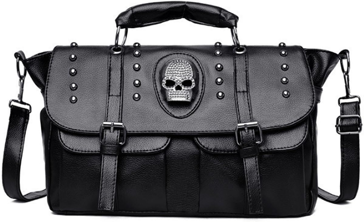 KEEPOP Women Punk Skull Shoulder Bag large top-handle satchel in black, shown on Amazon