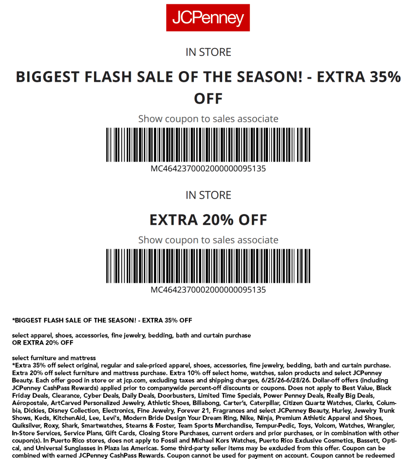 JCPenney storefront with signage promoting extra 35% off sale