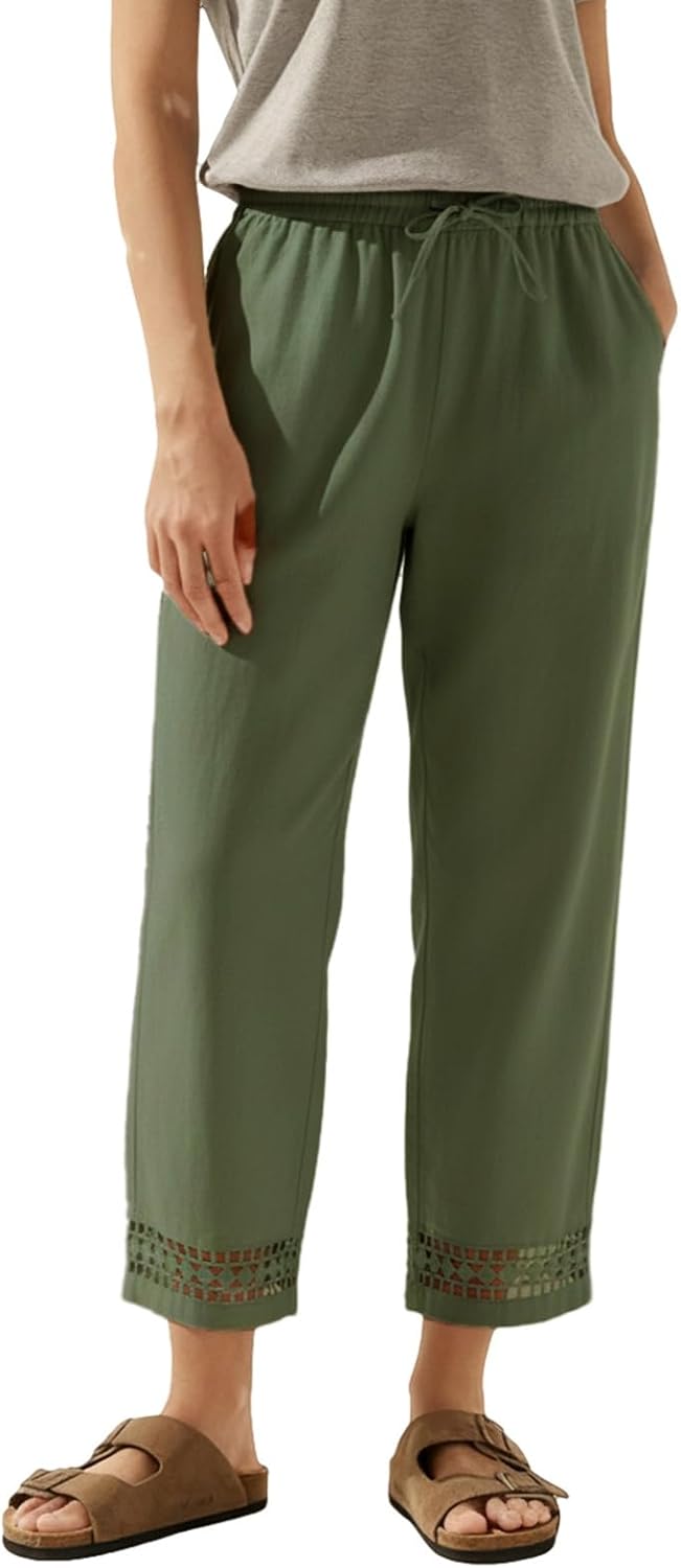 Acelitt women's linen pants, green ankle‑cropped style, shown on Amazon