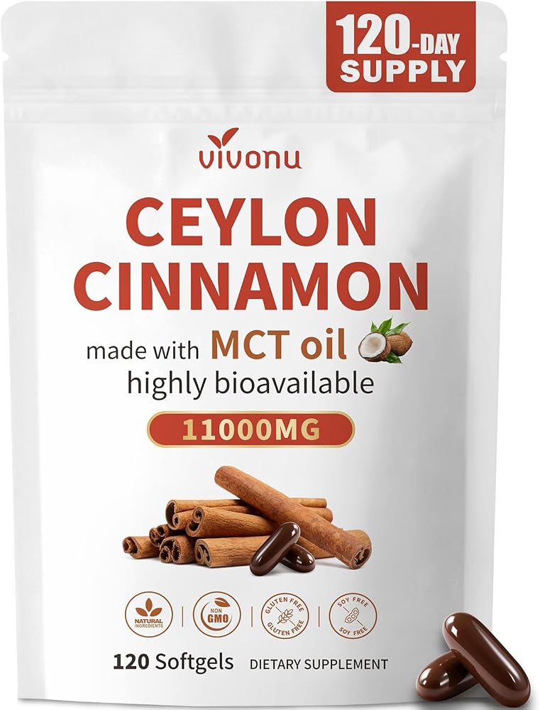 2-in-1 Organic Ceylon Cinnamon with MCT Oil softgels bottle on Amazon