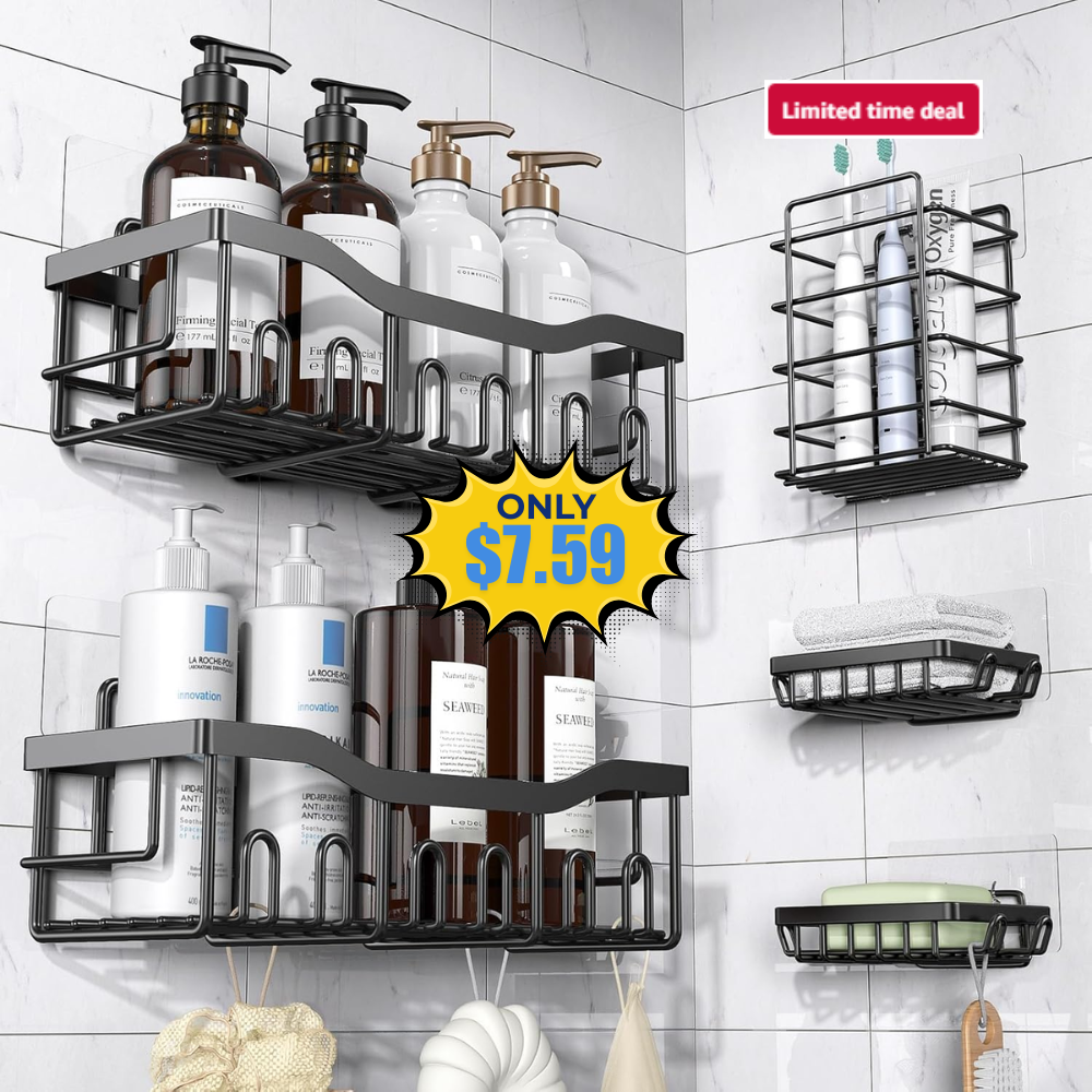 EUDELE Adhesive Shower Caddy, 5 Pack Deal: Save 46% at Amazon