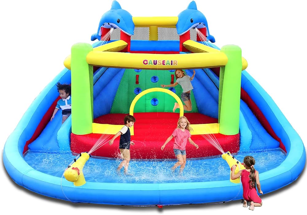 Causeair Inflatable Water Slide with bounce house and water cannons sold on Amazon