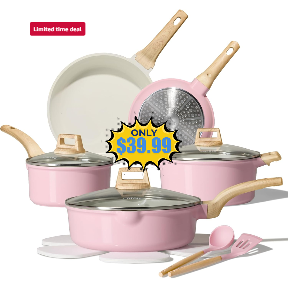CAROTE 14 PCS Pots and Pans Set Deal: Save 64%