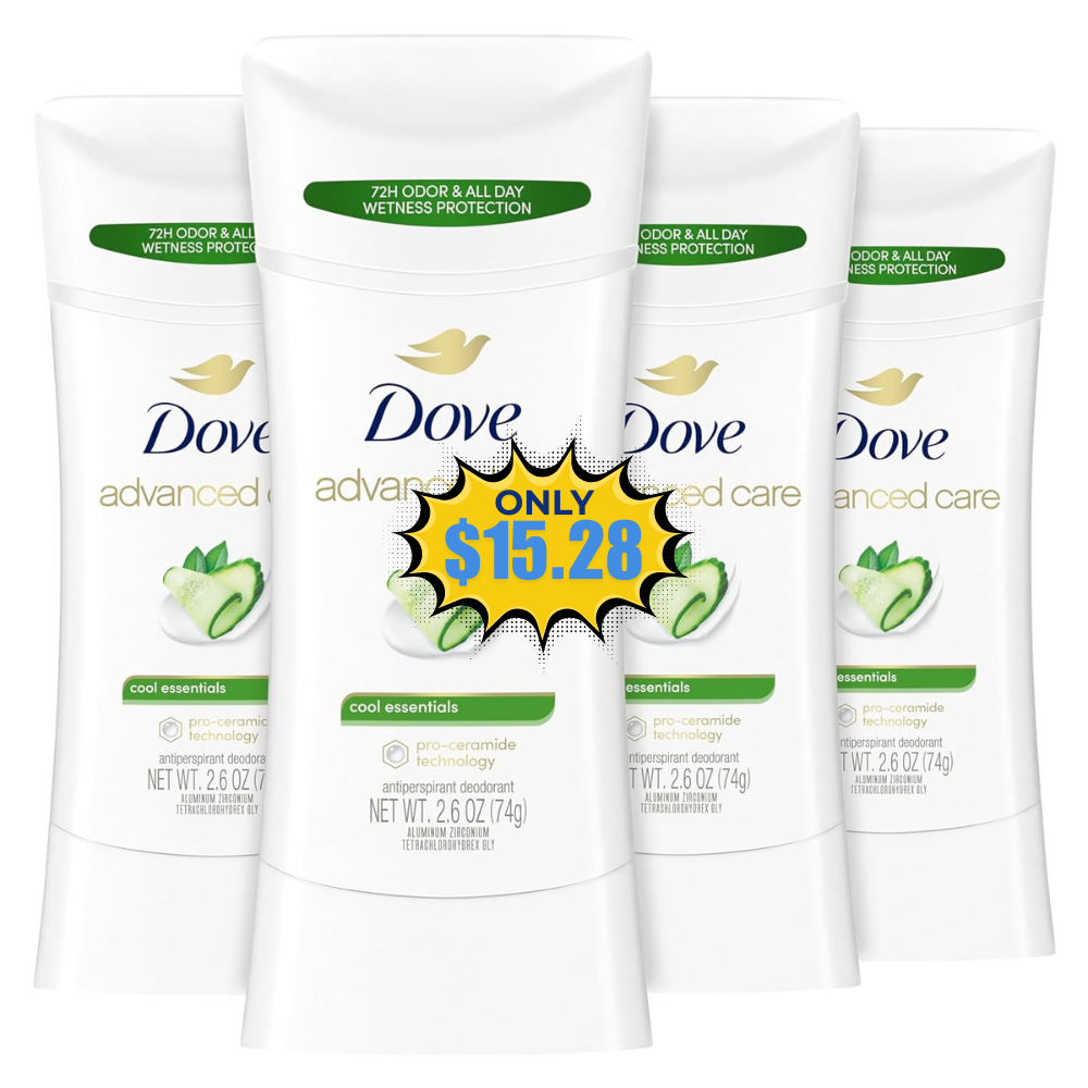 Dove Advanced Care Deodorant Stick 4 ct Deal: Save 47%