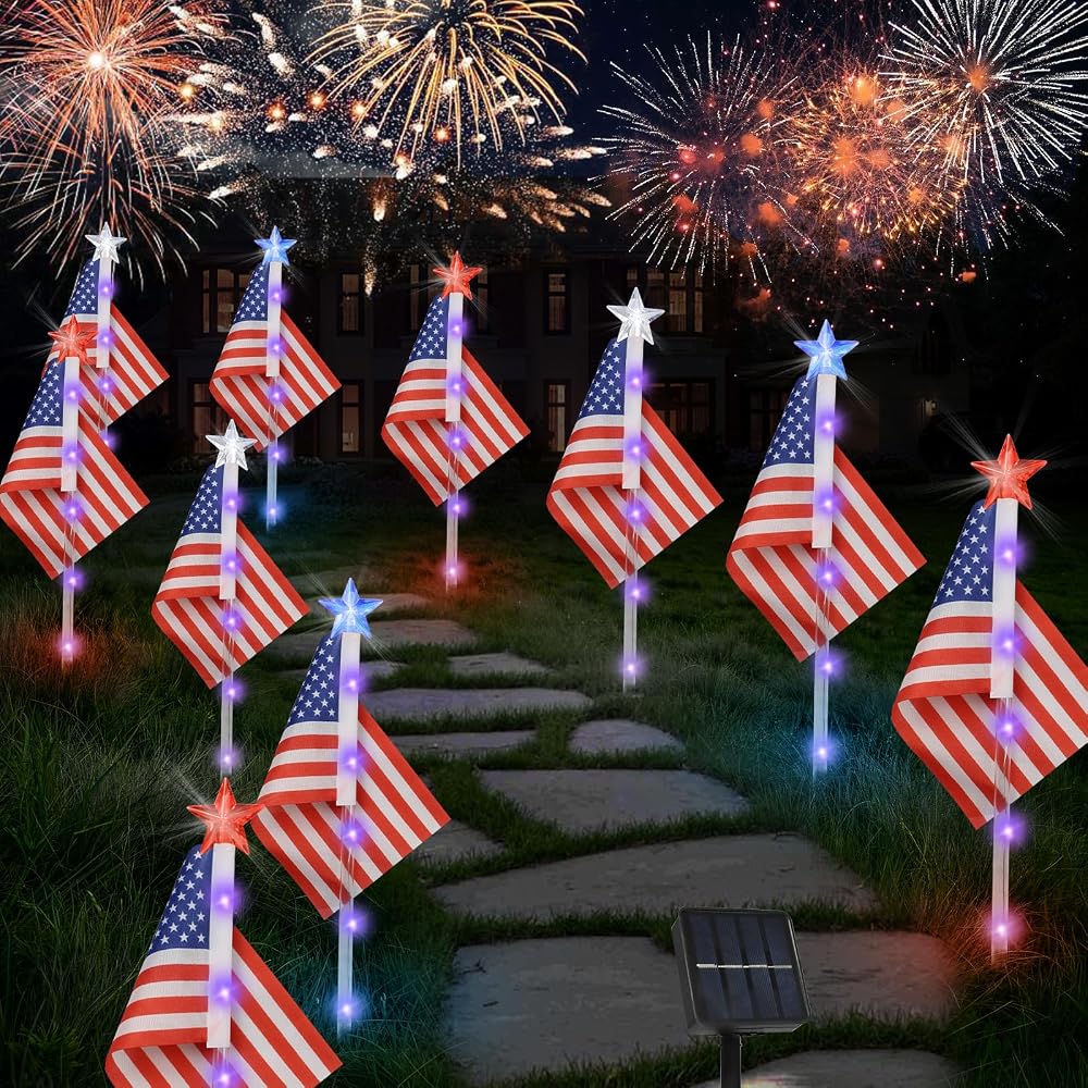 X‑GiftKey 4th of July American Flag Lights outdoor solar decorations sold on Amazon