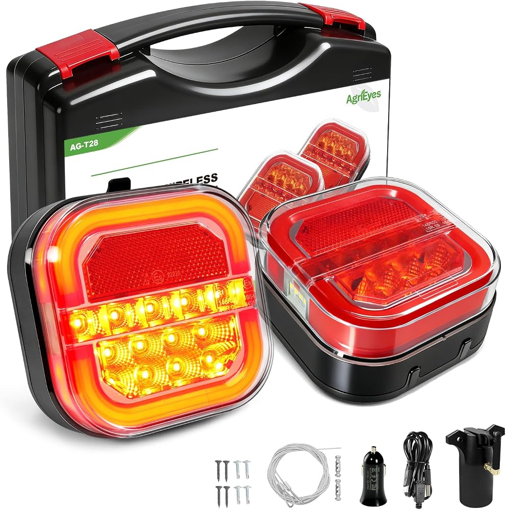 Agrieyes Halo Wireless Trailer Lights kit showing magnetic mounting options on Amazon product page