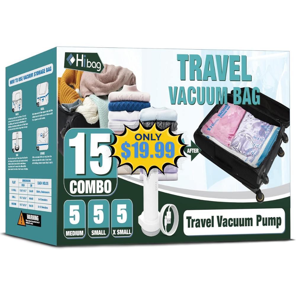 Travel Vacuum Bags 15 Pack Deal: Save 44%