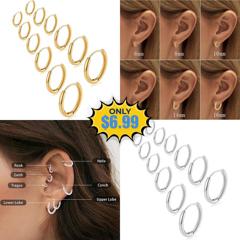 NEWITIN 6 Pairs Hoop Earrings Deal
