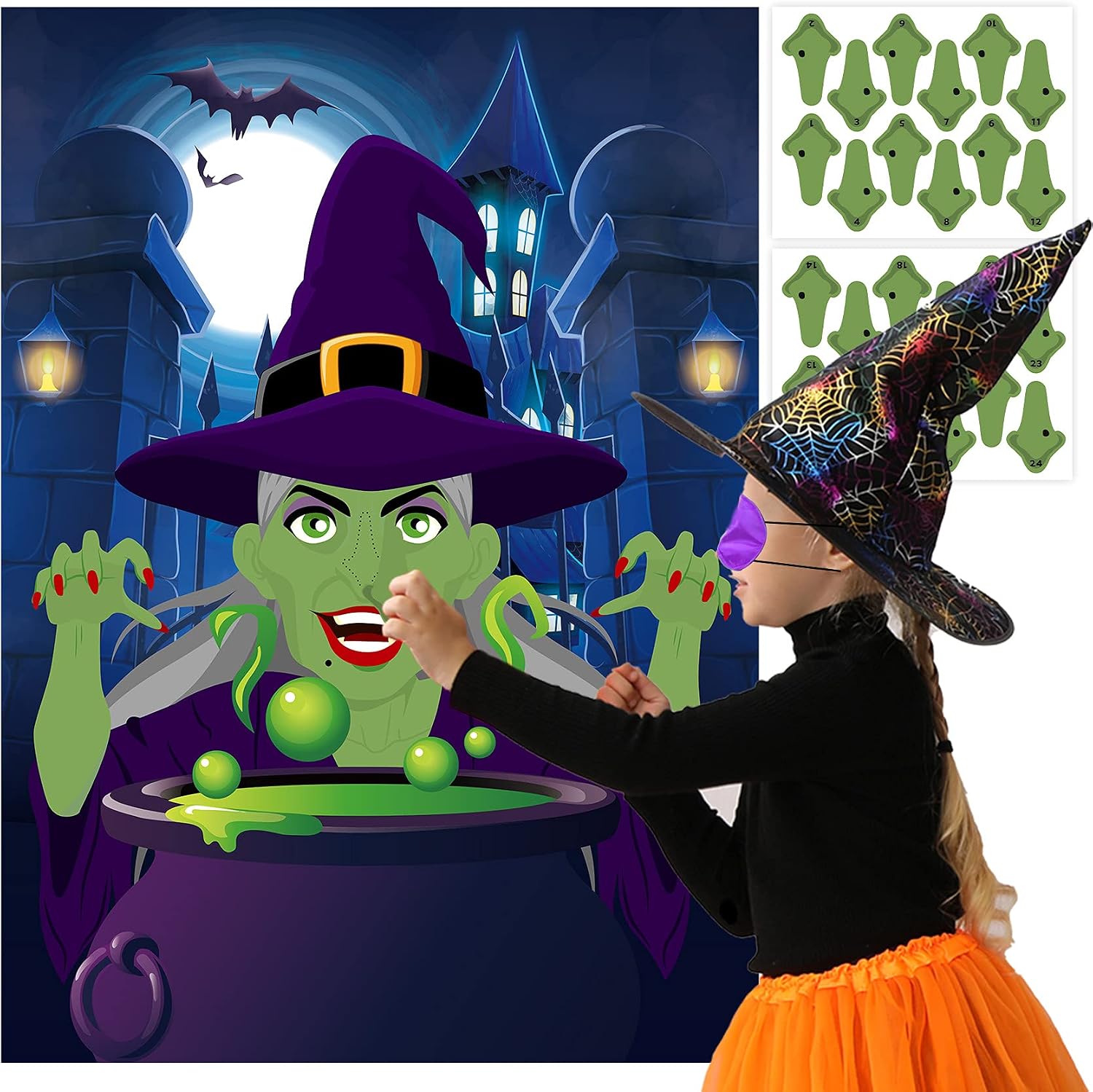 Halloween Pin the Nose on the Witch party game set sold on Amazon