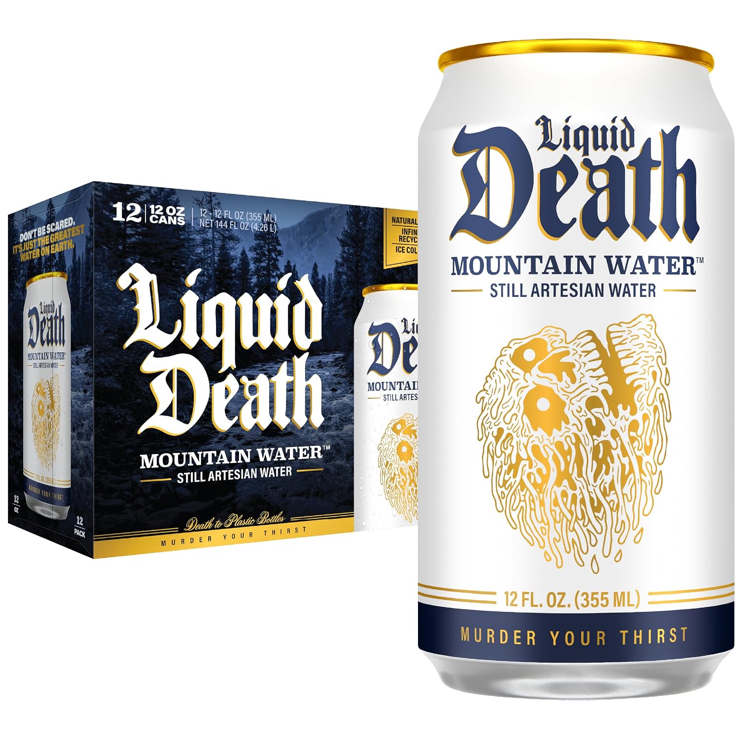 Liquid Death Still Mountain Water 12-pack on Amazon