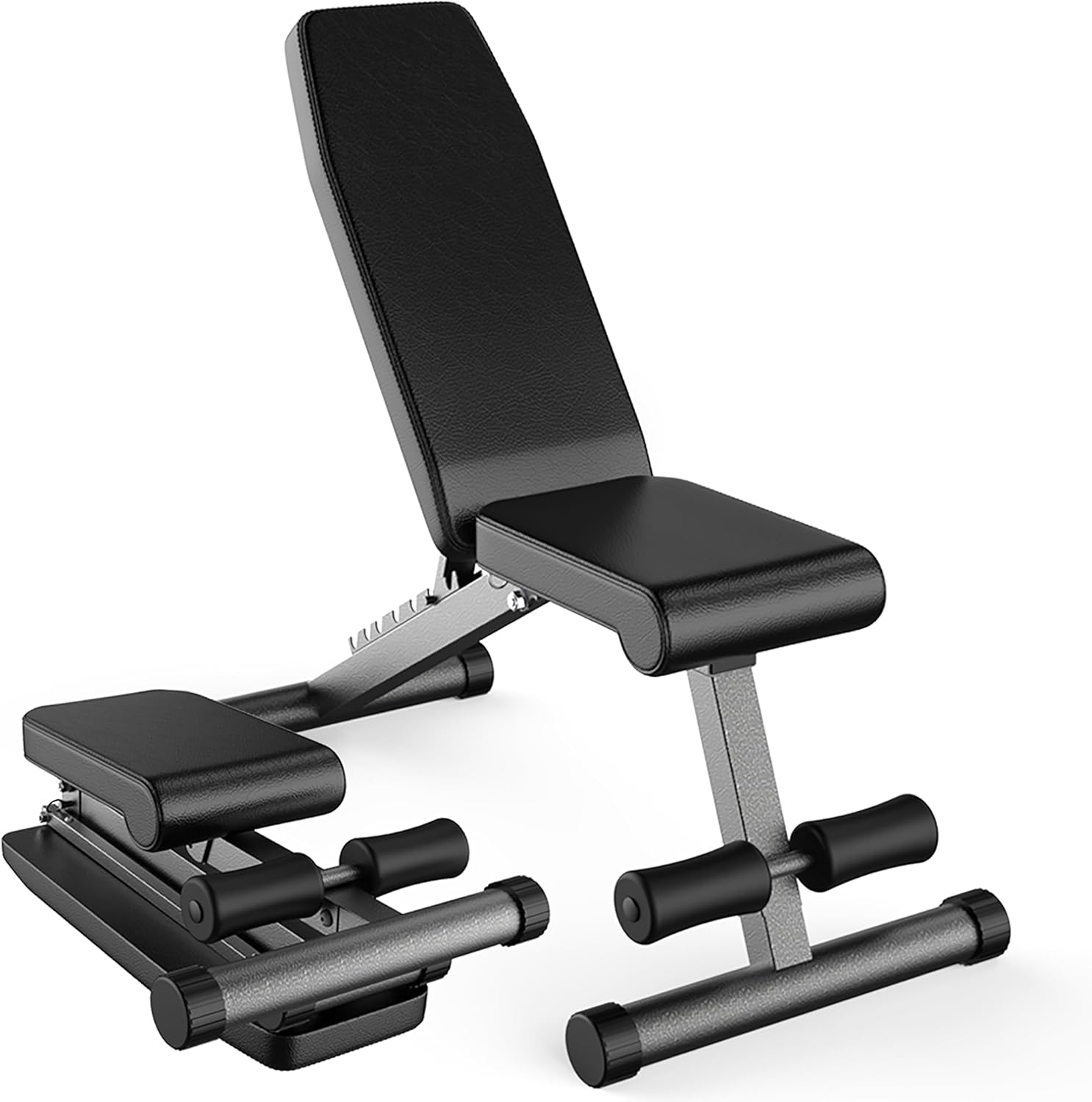 FF Finer Form 5-in-1 Adjustable Weight Bench displayed in a home gym, Amazon listing