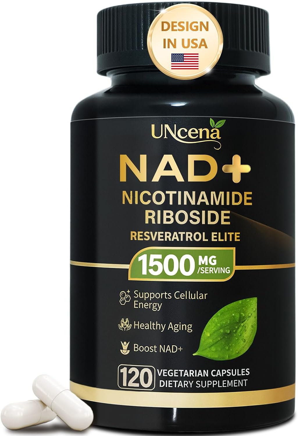 NAD+ supplement bottle 120-count on Amazon with discount price tag