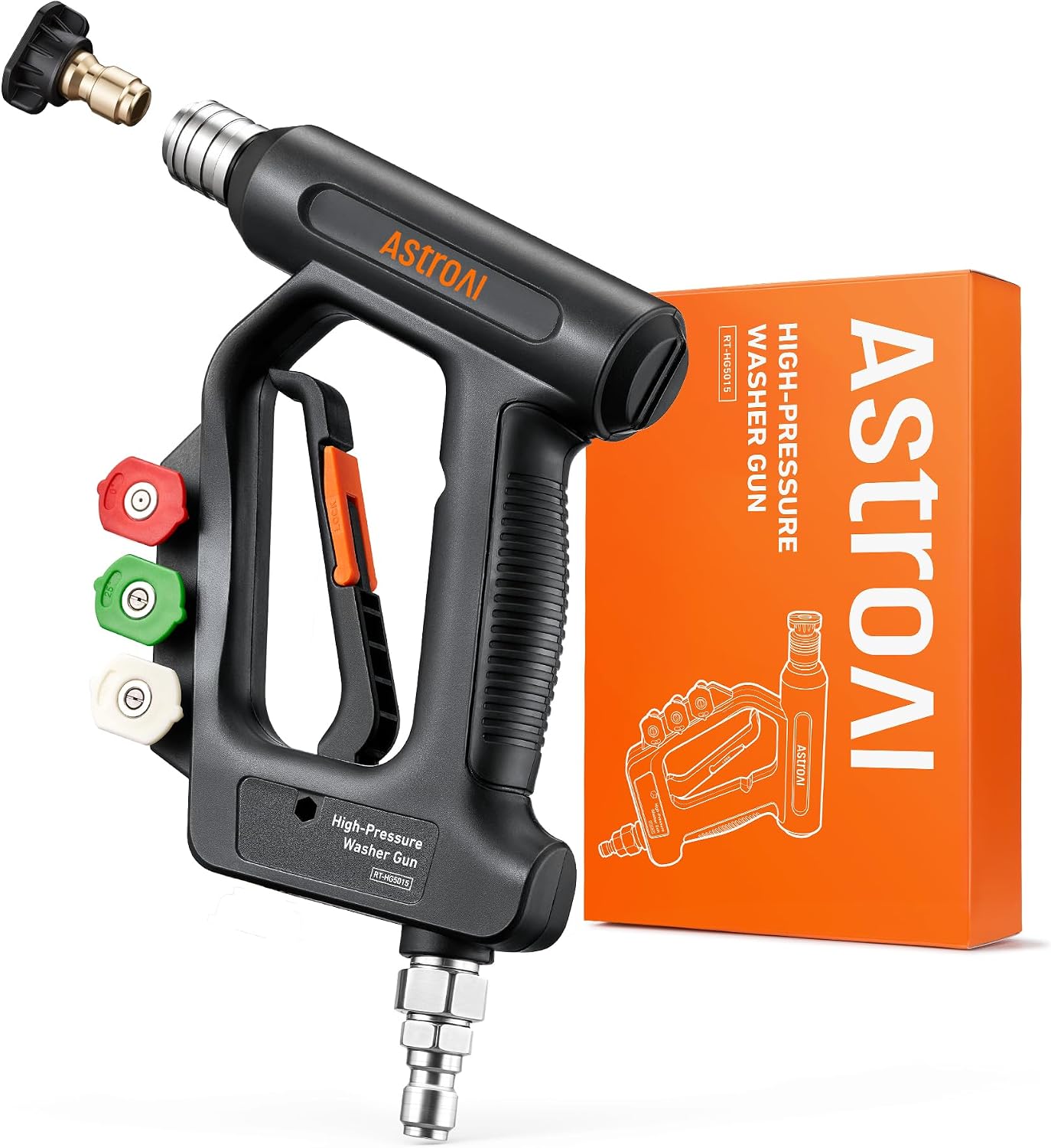 AstroAI 4060 PSI short pressure washer gun with swivel and quick‑connect inlet, shown on Amazon