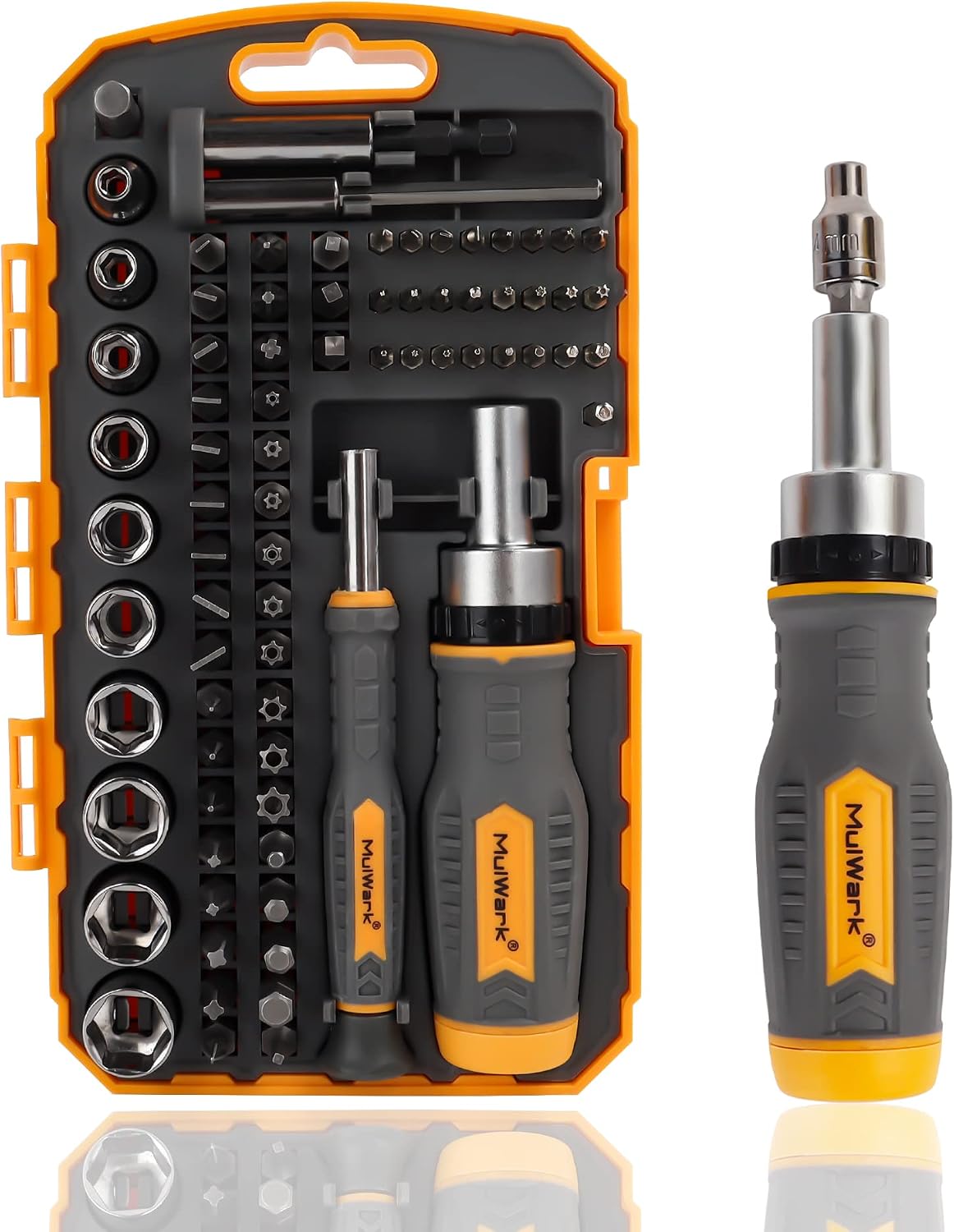 77‑Pc MULWARK Ratcheting Screwdriver Bit & Socket Set with case on Amazon