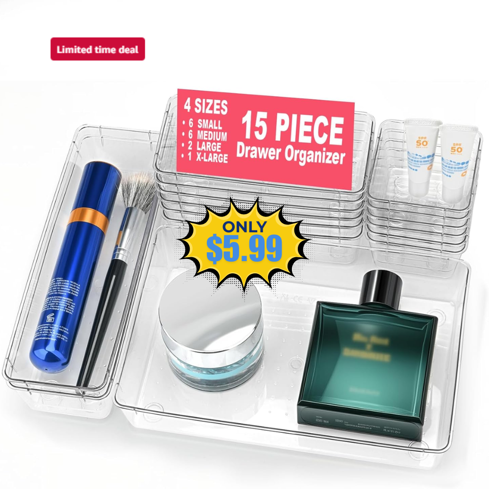 15 Piece Clear Plastic Drawer Organizers Set Deal: Save 50% at Amazon