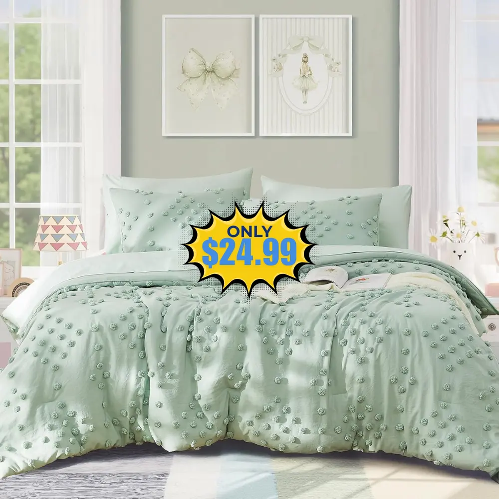 Geniospin Sage Green Full Comforter Set: Save 33% at Amazon