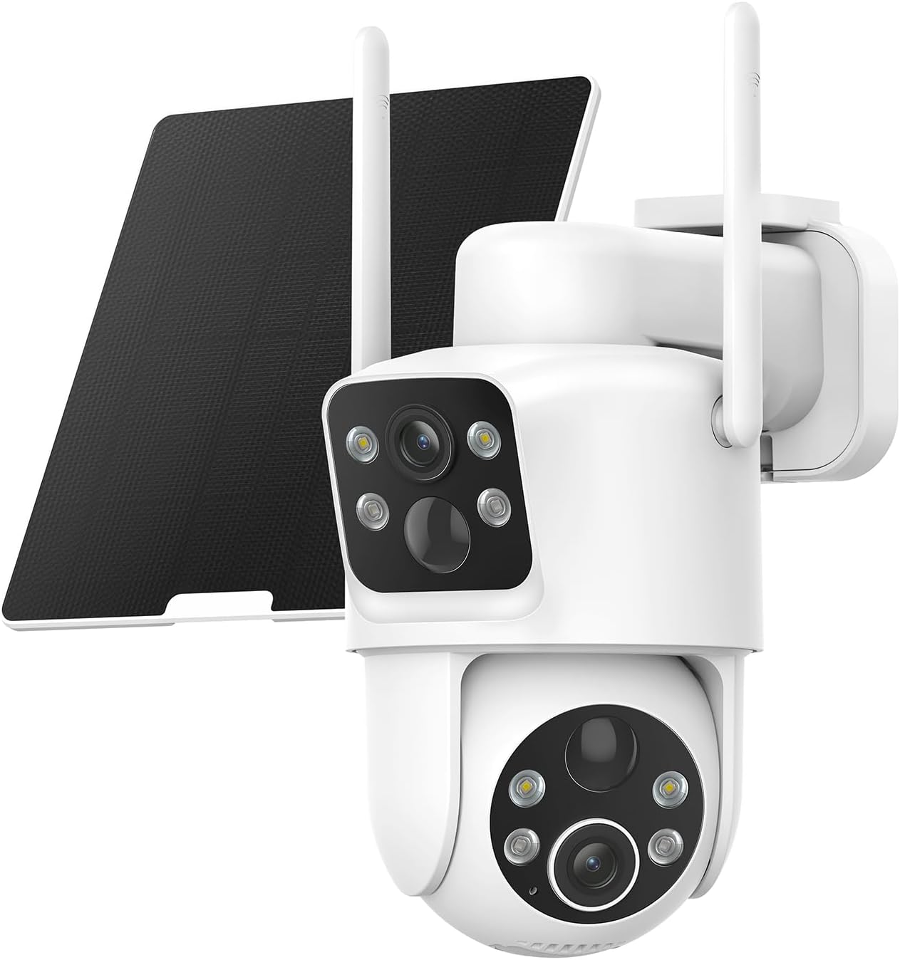 Wireless outdoor solar security camera showing night vision mode, sold by Amazon