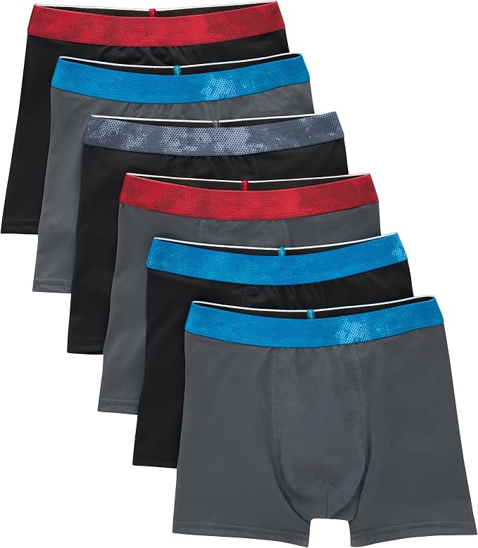 Hanes Boys' Big Performance 6‑Pack Boxer Briefs displayed on Amazon
