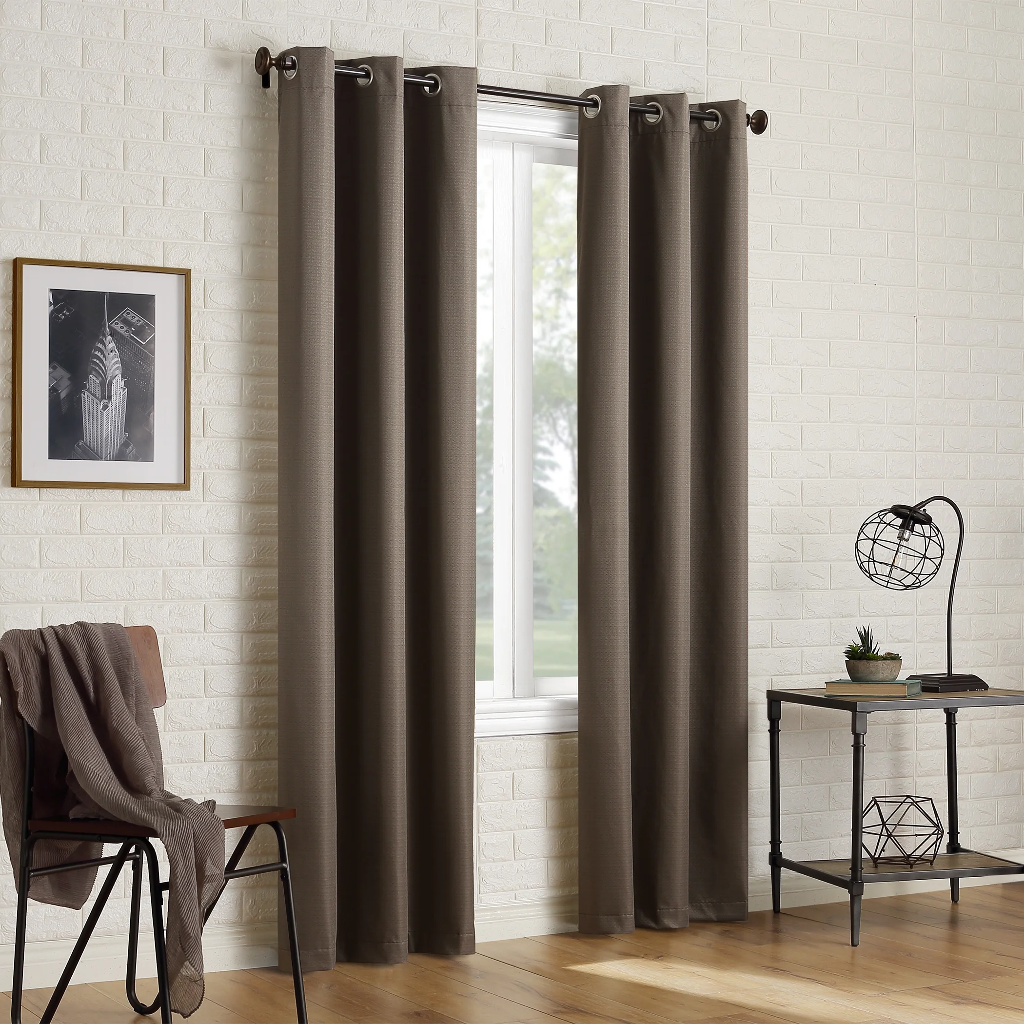 Sun Zero Arlo 2‑Piece Textured Thermal Insulated Curtain Pair in mocha brown, Amazon
