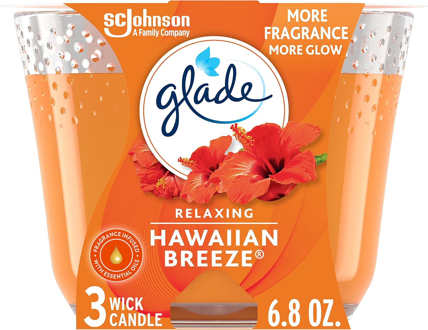 Glade Hawaiian Breeze scented candle pack of three on Amazon, showing tropical fragrance theme