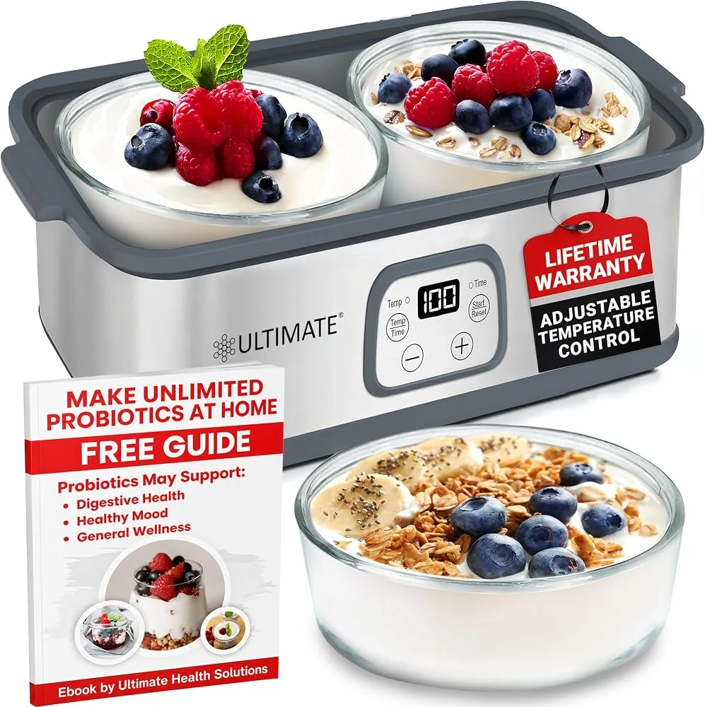 Ultimate Probiotic Yogurt Maker with two 1‑quart containers, shown on Amazon website