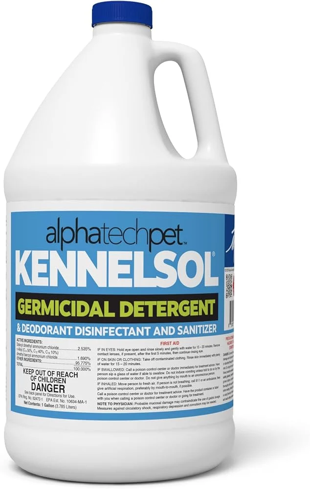ATP KennelSol Dog Crate Cleaner bottle on Amazon website, showing EPA‑registered disinfectant label