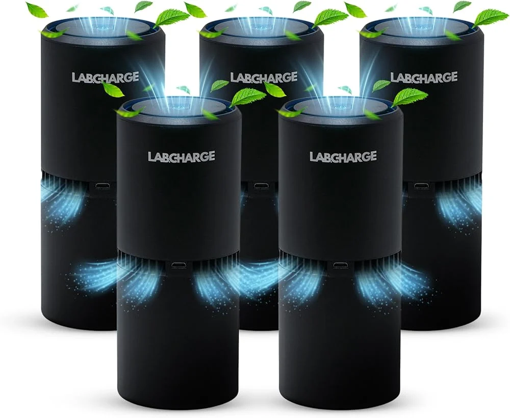 LabCharge Small Ionic Air Purifier in black, compact design, shown on Amazon product page