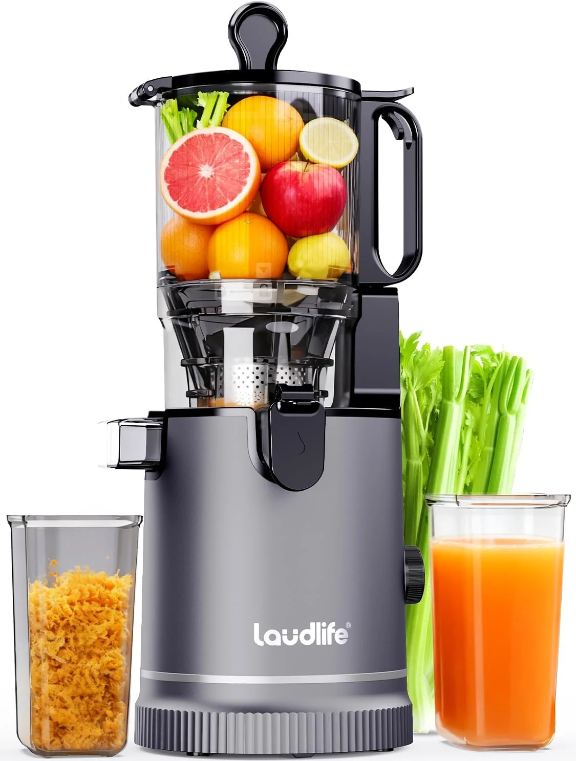 Laudlife Cold Press Juicer with wide feed chute and 100oz hopper on Amazon
