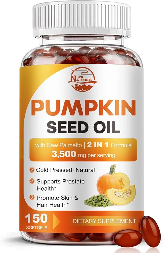 Pumpkin Seed Oil with Saw Palmetto softgels bottle on Amazon