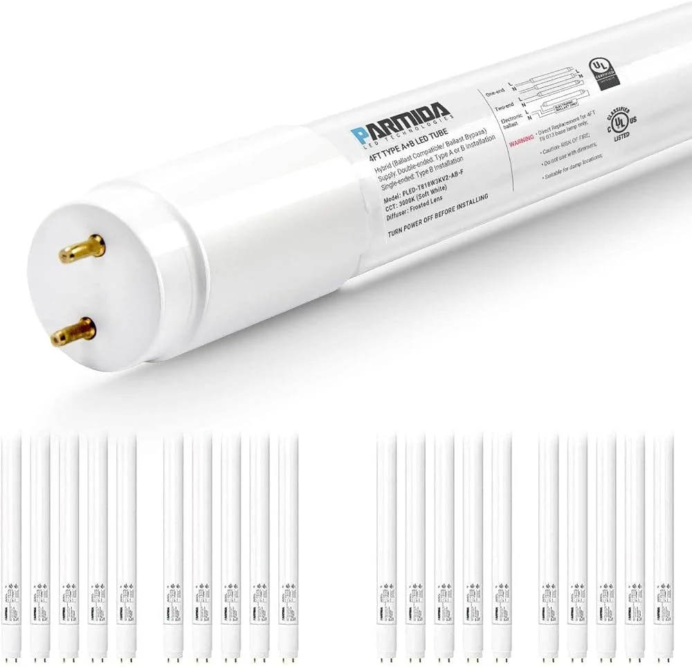 PARMIDA 20-Pack LED T8 Light Tube set on Amazon product page
