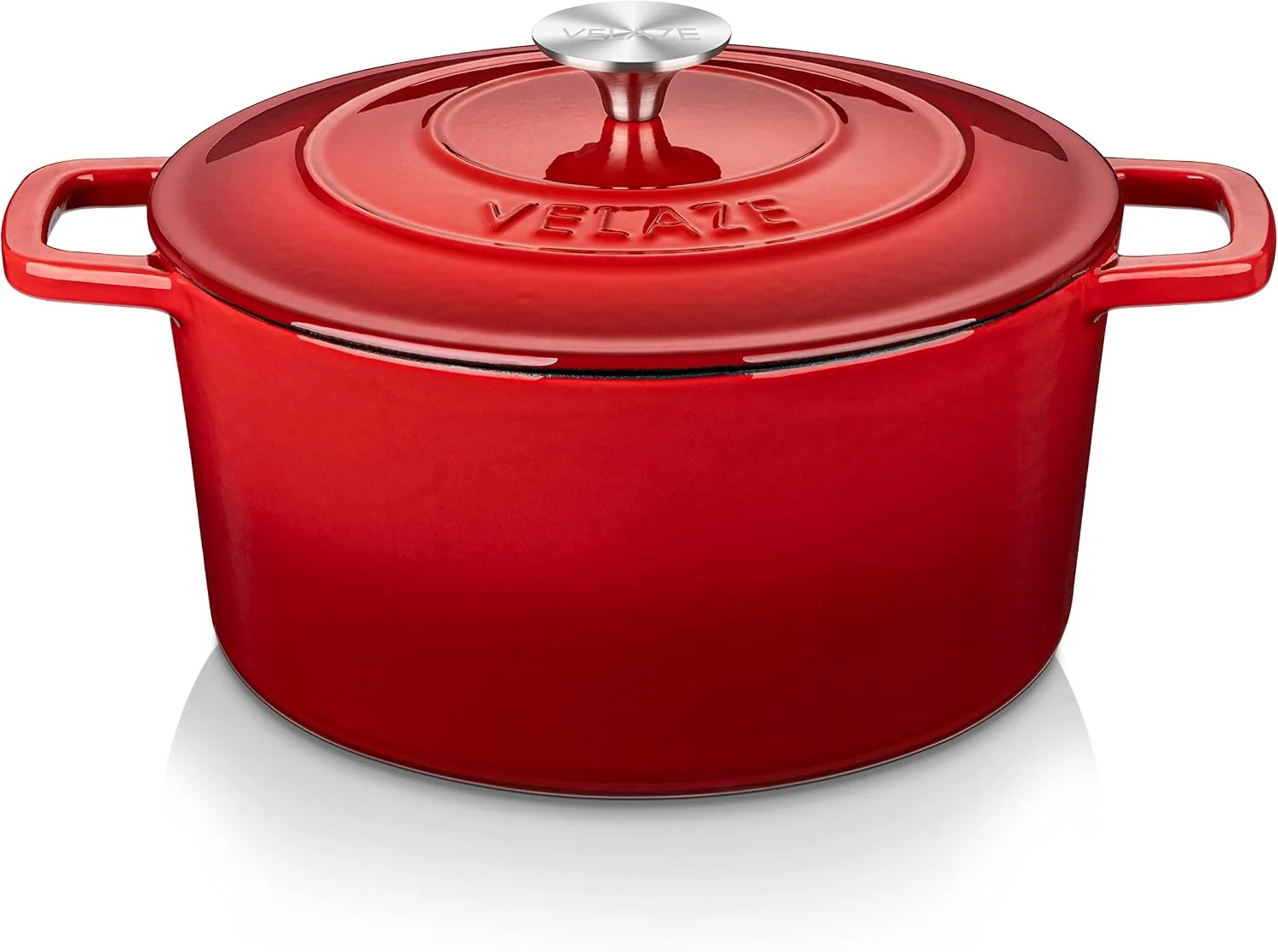 6‑qt Velaze Round Enameled Cast Iron Dutch Oven in red, sold on Amazon