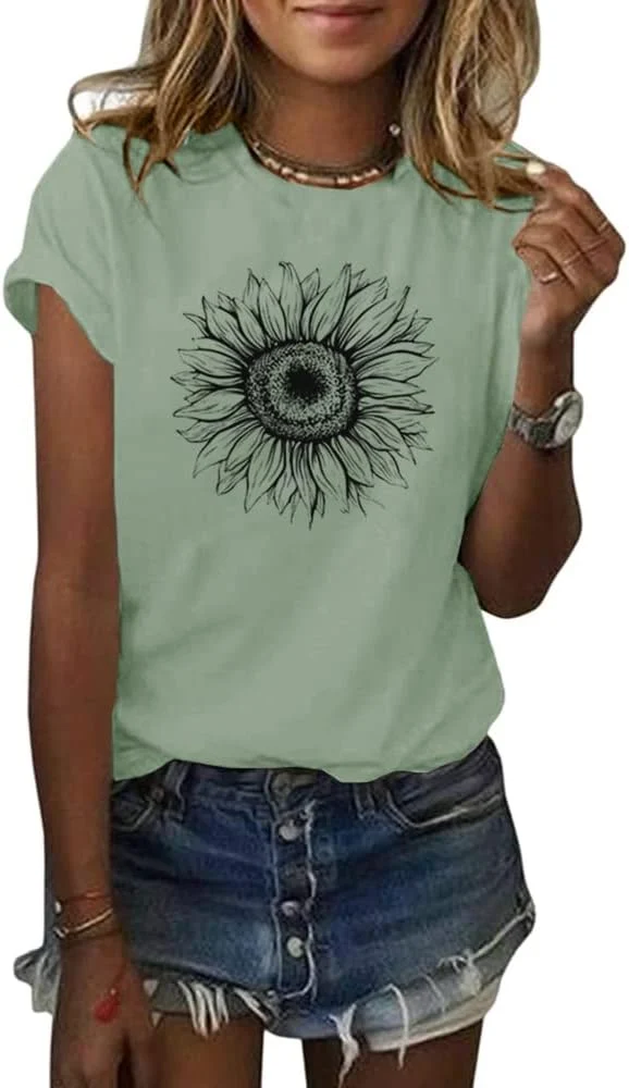 Cicy Bell Women's T Shirts with sunflower graphic, short‑sleeve loose summer top, Amazon