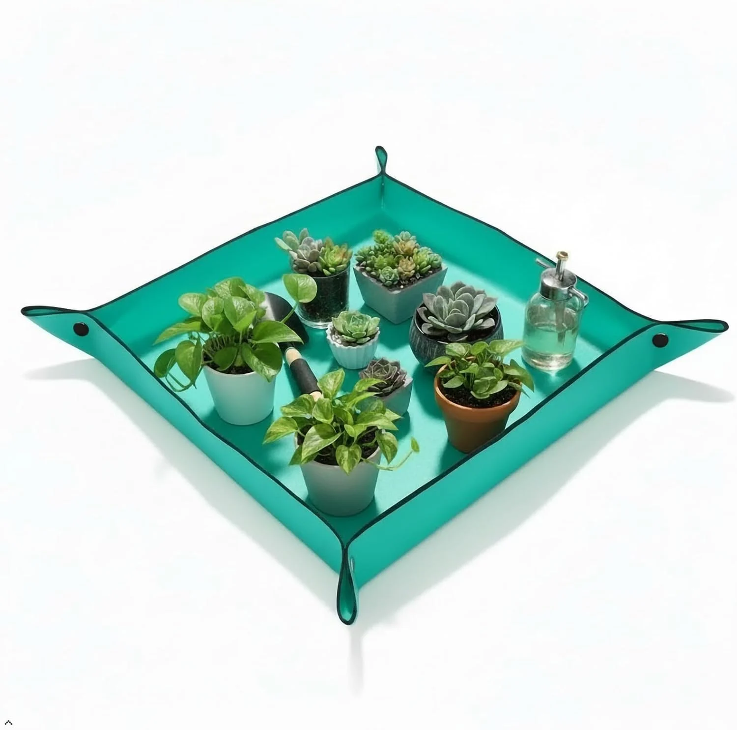 Owl Focus Plant Repotting Mat on a garden bench, sold on Amazon