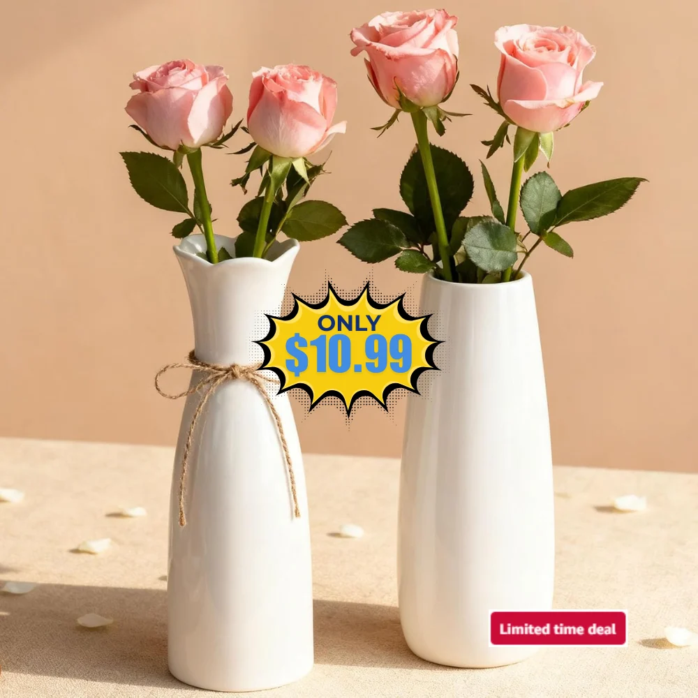 Arawat 2 Ceramic White Flower Vase Deal: Save 50% at Amazon