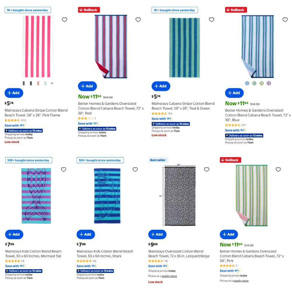 Beach Towels Sale From $5.74 at Walmart