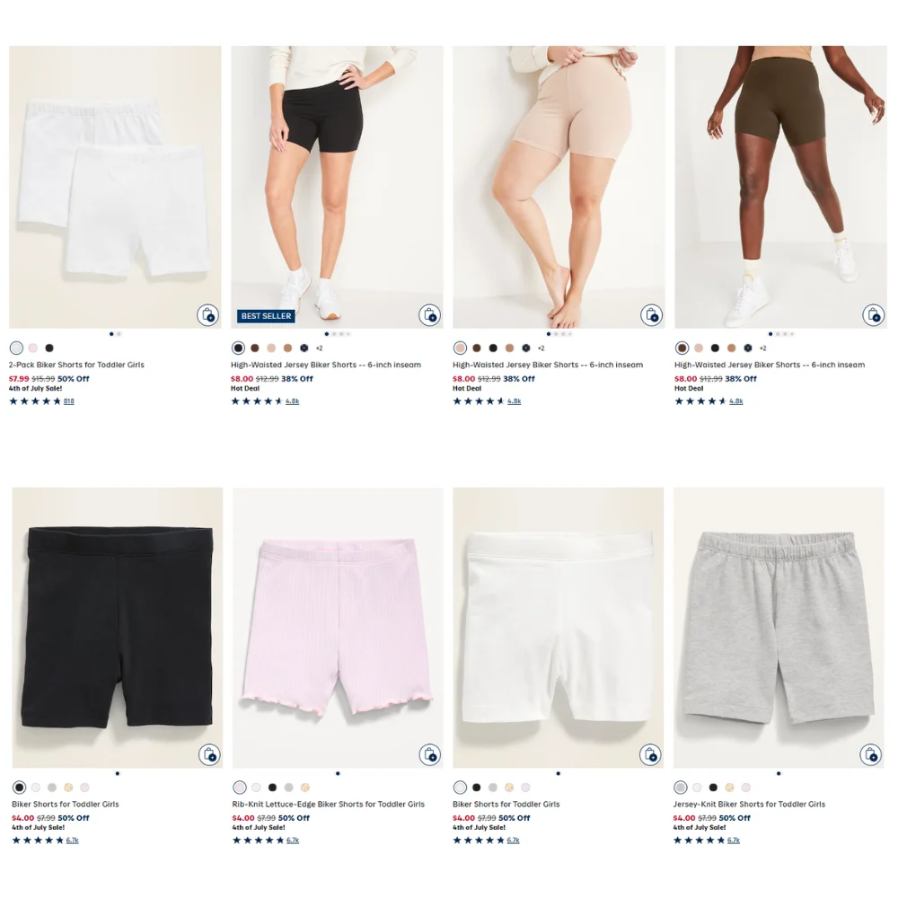 Biker Shorts Sale from $4.00 at Old Navy